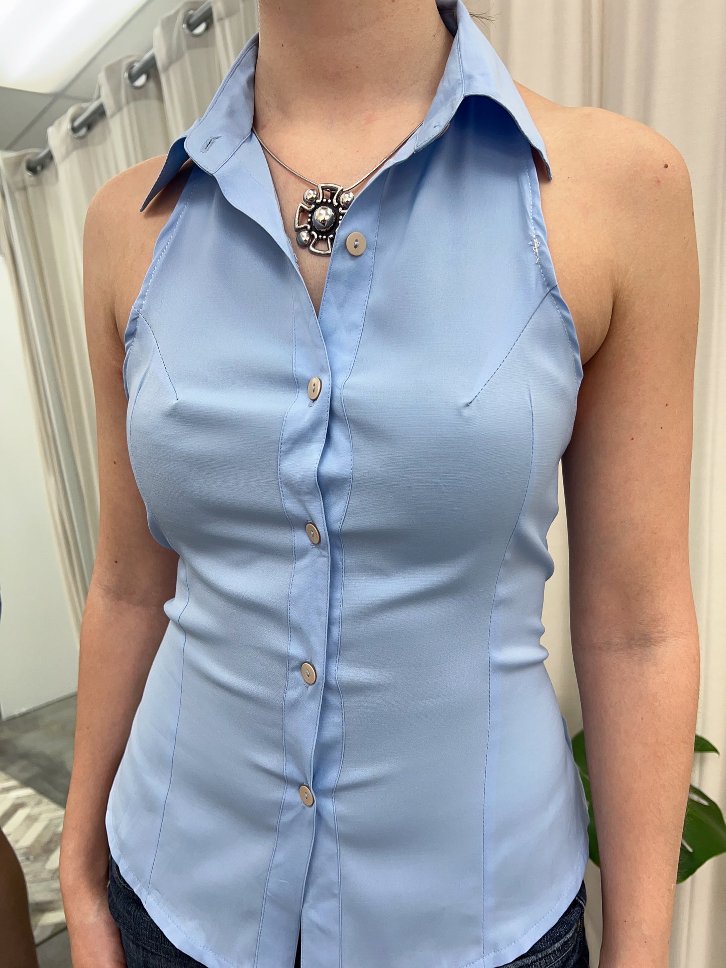 Blue Reworked Halter Top
