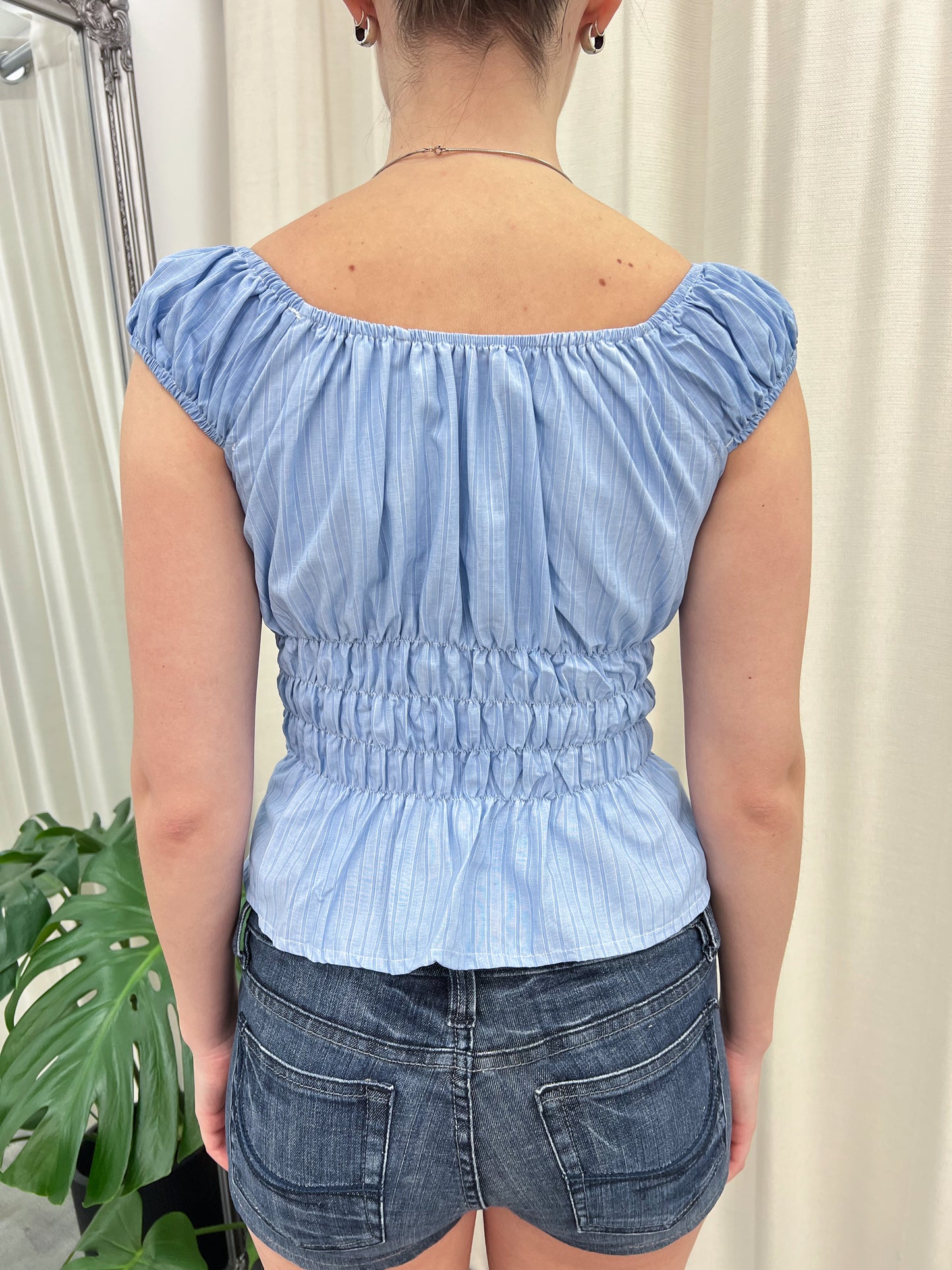 Blue Stripe Milkmaid Top