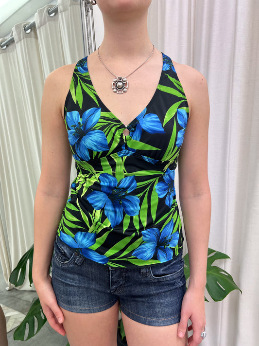Black & Blue Hibiscus Tankini
