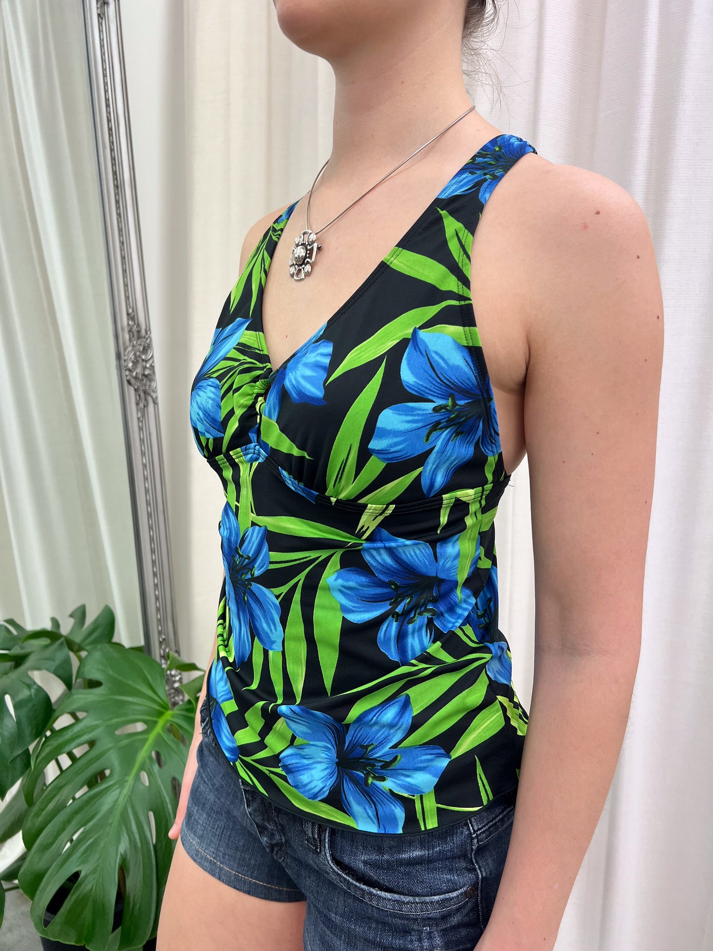 Black & Blue Hibiscus Tankini