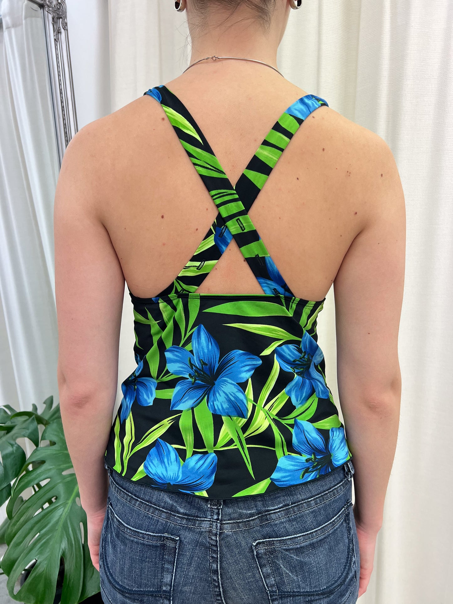 Black & Blue Hibiscus Tankini