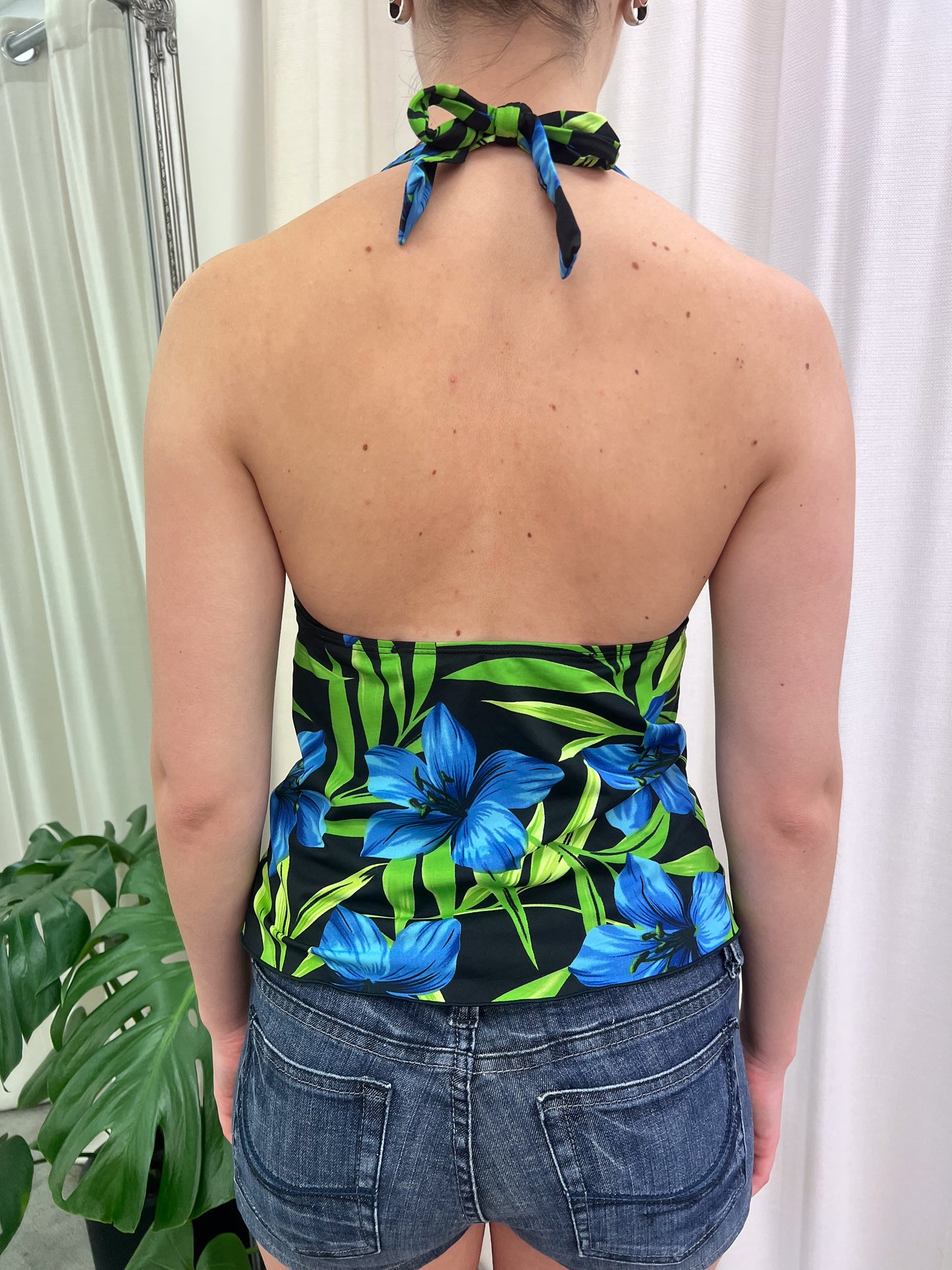 Black & Blue Hibiscus Tankini