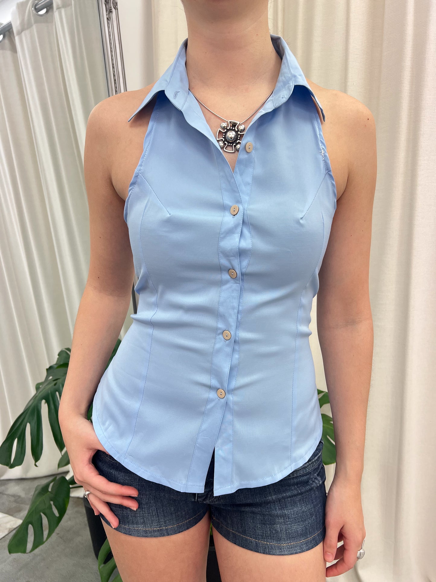 Blue Reworked Halter Top