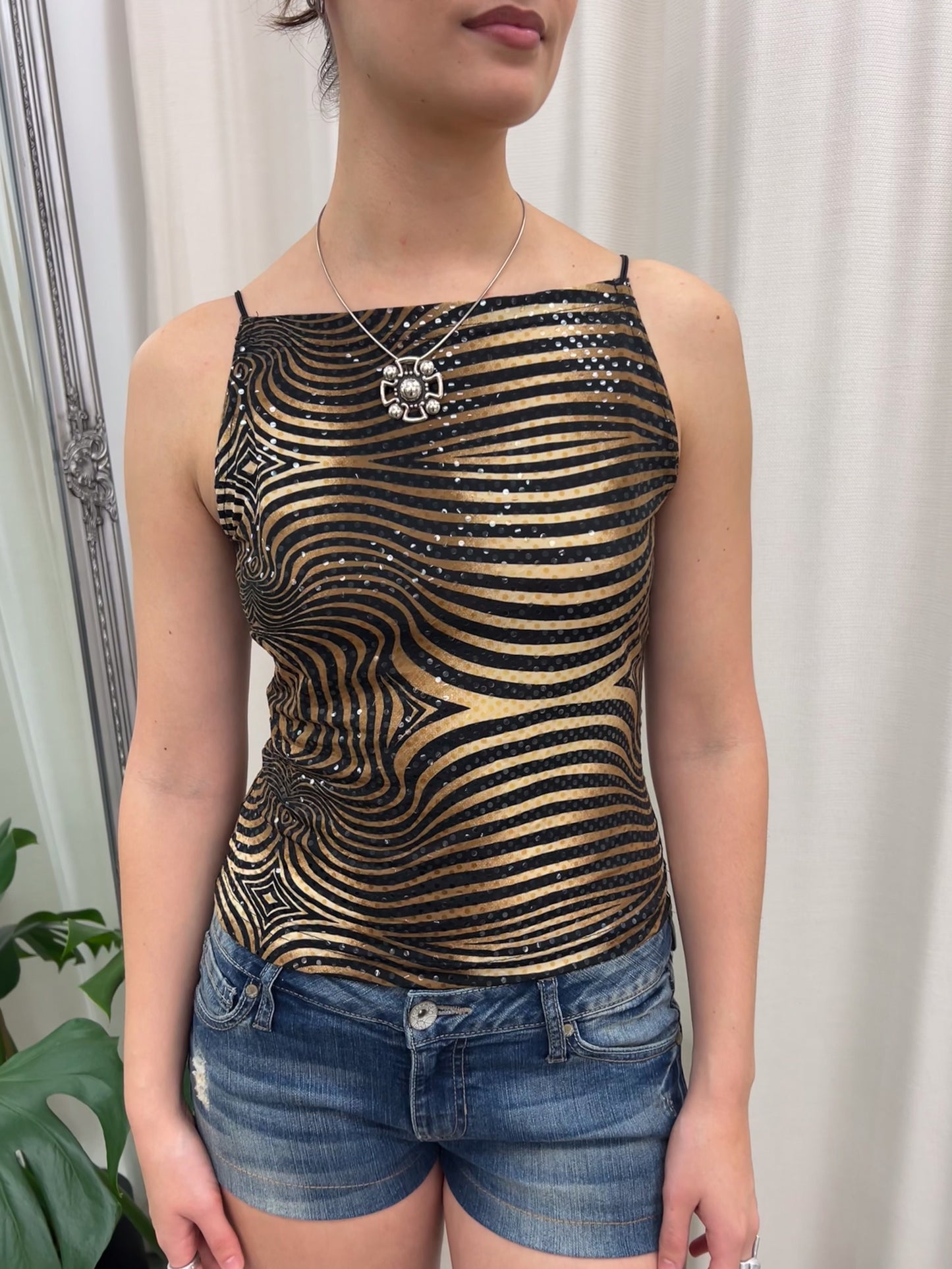 Sequin Graphic Print Tank - Size Small