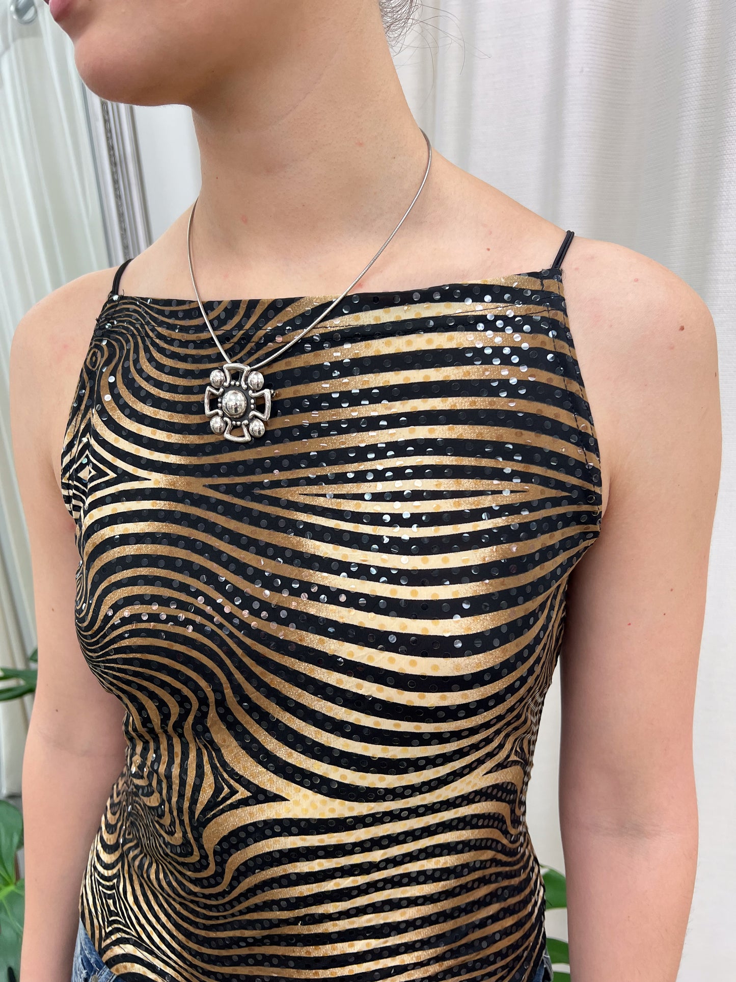 Sequin Graphic Print Tank - Size Small