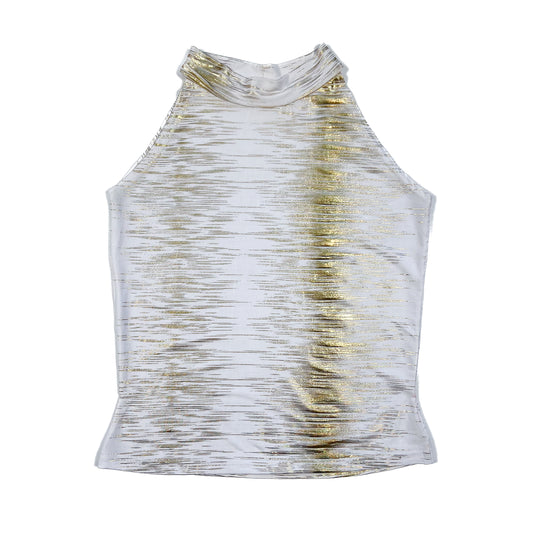 White & Gold High Neck Top