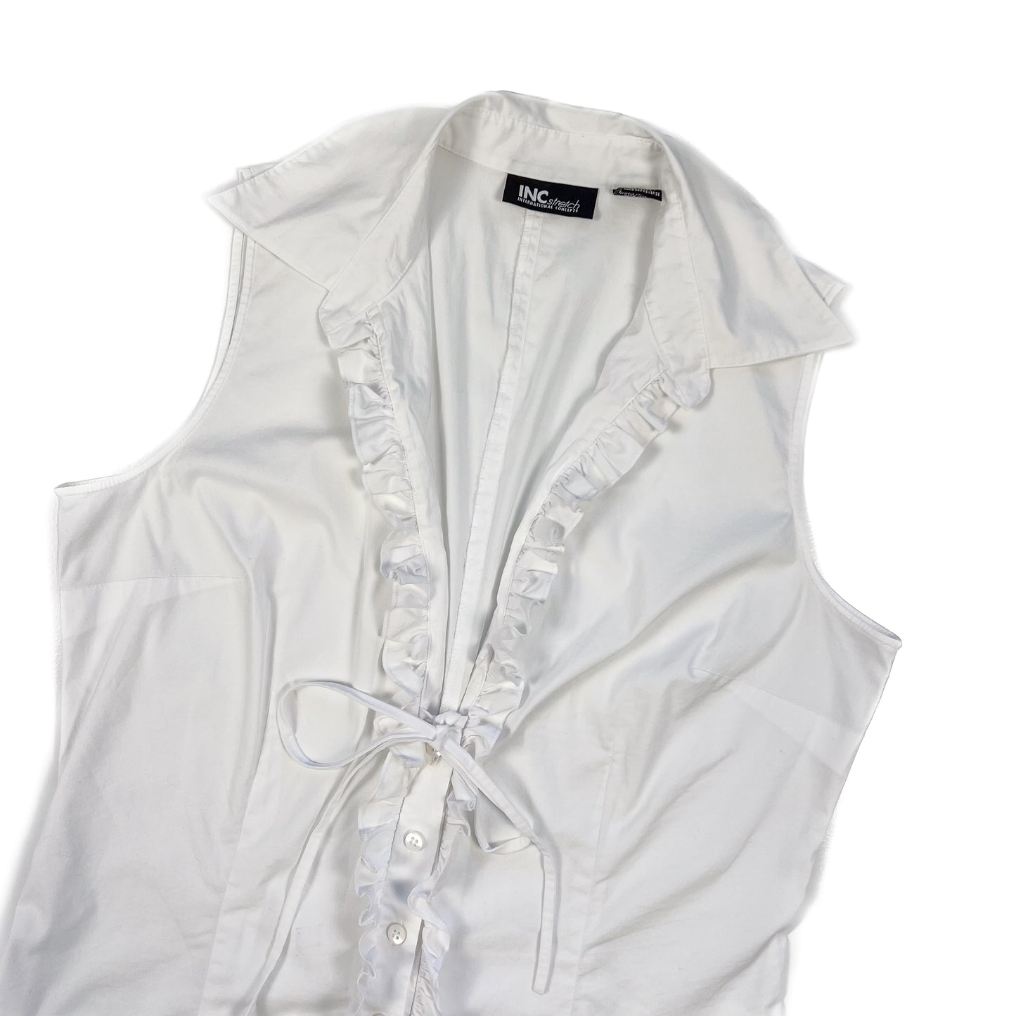 White Sleeveless Button Up Shirt